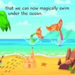 A cartoon of a beach with the words " that we can now magically swim under the ocean ".